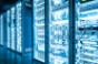 blue lit servers in a data center