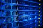 server rack cluster in a data center in blue light