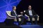 VMware CEO Pat Gelsinger (L) shares the stage with Dell Technologies founder and CEO Michael Dell at VMworld 2017.