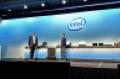 Matt Singer, a Twitter senior staff hardware engineer (left), and Navin Shenoy, executive VP and general manager of the Data Center Group at Intel, speaking at an Intel event in San Francisco on April 2, 2019.