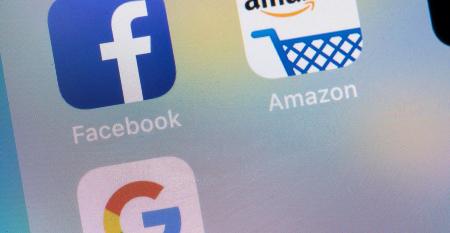 image of social media logos of Amazon, Facebook, and Google