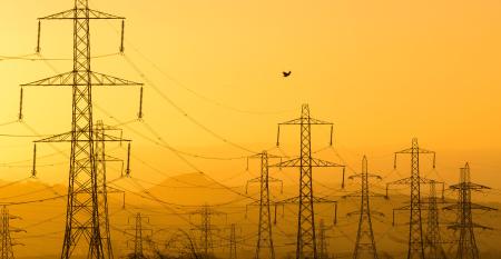 UK electricity network at dawn