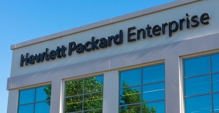Hewlett Packard Enterprise building with logo on it
