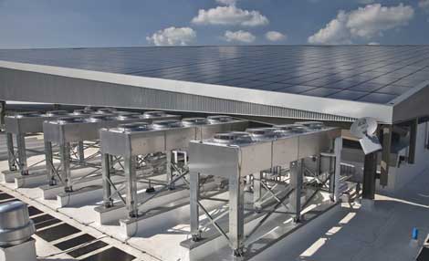 Emerson Network Power has installed this 7,800 square foot solar array on the roof of its new St. Louis data center.  