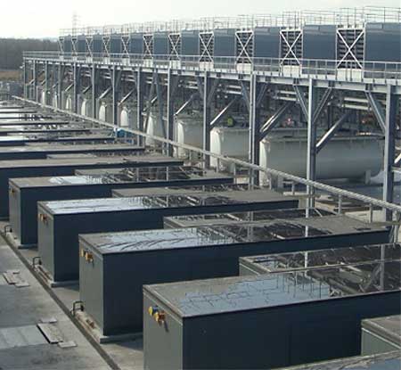 The equipment yard at the Google data center in St. Ghislain, Belgium features no chillers. (Photo from Google)