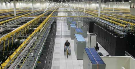 An overhead view of a Quality Technology Services data center in the Atlanta area. 