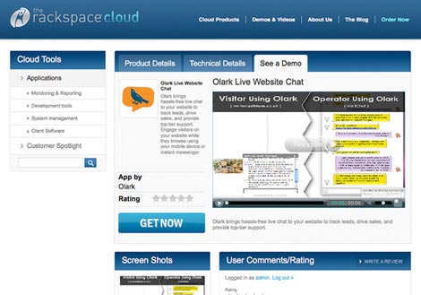 A screen shot of the Rackspace Cloud Toosl partner application catalog. 
