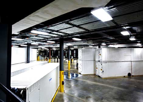 A view of the container area in the new Microsoft data center in Chicago.