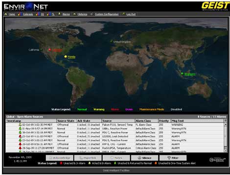 A screen shot of the Environet monitoring software, which is now part of Geist Intelligent Facilities.