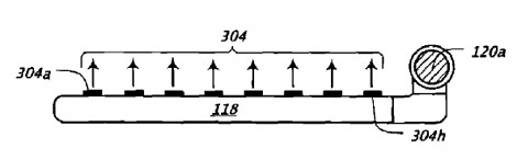 A diagram of an "air wand" indicating the location of cooling vents in wand, a key feature of a patent application by Google data center engineers.