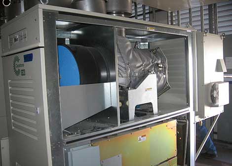 A Capstone micro turbine installed at an IBM-built data centers on the campus of Syracuse University.