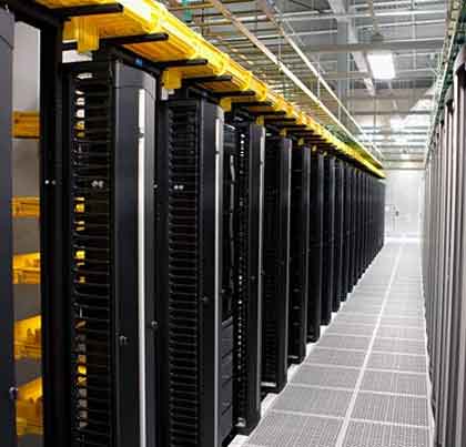 Rows of server racks inside the Sabey Corp. Intergate.Columbia data center complex in Wenatchee, Wash.