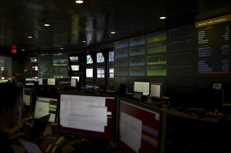 A look inside the network operating center for Akamai Technologies, which tracks web traffic at hundreds of locations around the globe. (Photo: Akamai)