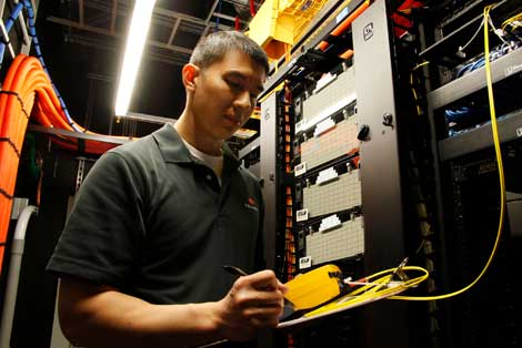 A staff member in an Equinix facility.