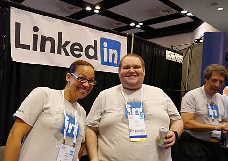 The LinkedIn team was having fun at their booth, and in an encouraging sign, they were looking to hire tech team members.