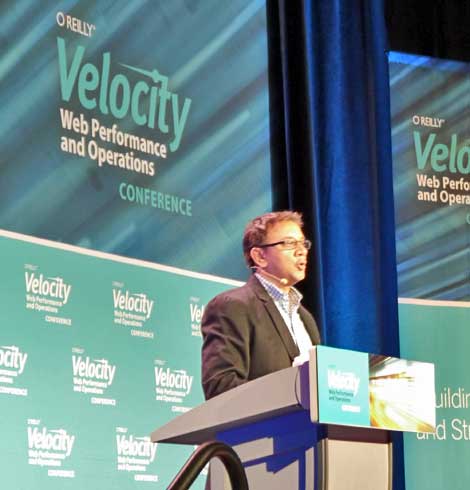 Vik Chaudhary, of Keynote Systems, emphasized that the customer's experience matters and that in seeking to improve that experience, one must measure the three-screen experience. (Photo: Colleen Miller)