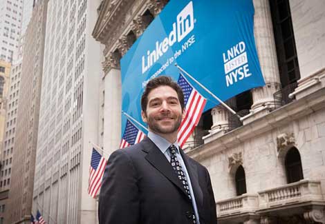 LinkedIn CEO Jeff Weiner in front of the New York Stock Exchange for the company's 2011 IPO. LinkedIn plans to raise $1 billion in a secondary stock offering. (Photo: LinkedIn)
