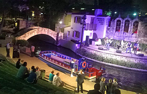 Tuesday night's festivities included boat rides on the Riverwalk in San Antonio and music by multiple bands. (Photo by Colleen Miller.)