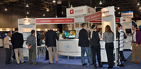 OpenStack Software delivers a massively scalable cloud operating system. As an open source project, it has a large and active community of developers and users. The community pavilion at Gartner was buzzing with multiple conversations. (Photo by Colleen Miller.)