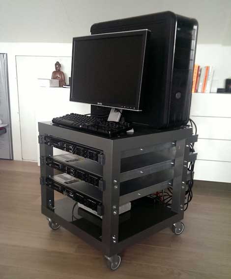 This portable IT rack was adapted from an IKEA Lack side table. (Photo: Frank Denneman.  