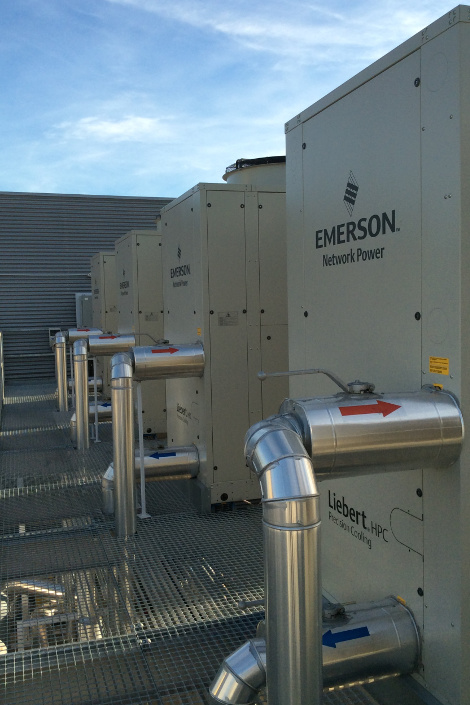 Emerson's Liebert HPC chillers at T-Systems' modular data center in Barcelona, designed and built by Emerson.