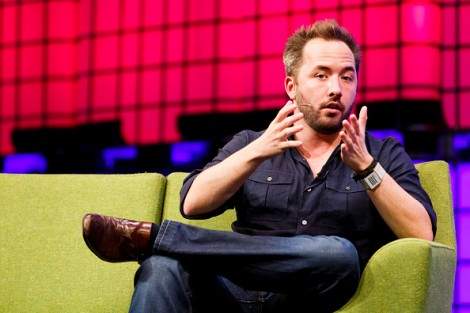 Drew Houston, Founder and CEO of Dropbox, in conversation with Laurie Segall from CNN on the center stage at the 2014 Web Summit in November 2014 in Dublin, Ireland. (Photo by Tristan Fewings/Getty Images)
