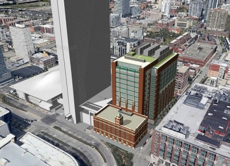Rendering of Digital Realty's planned data center at 330 E. Cermak in Chicago. The company's existing carrier hotel at 350 E. Cermak is immediately to the right. (Image: Digital Realty)