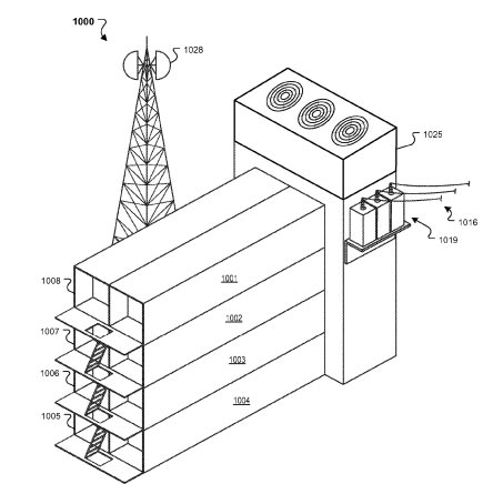 An image from a Google patent depicting a stack of data center containers.